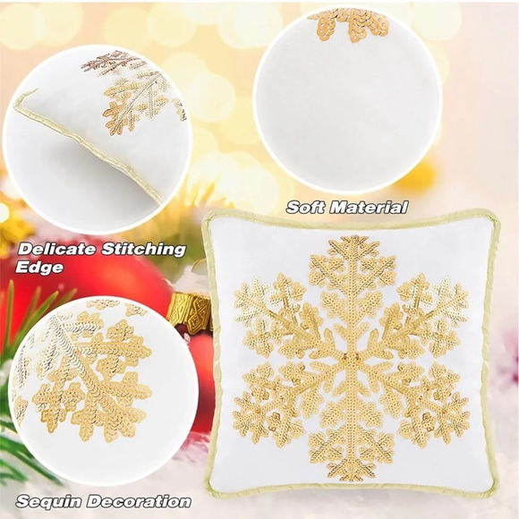 Decoration Throw Pillow Square Snowflakes Plush Pillow 13"x13" White - Picture 5 of 13